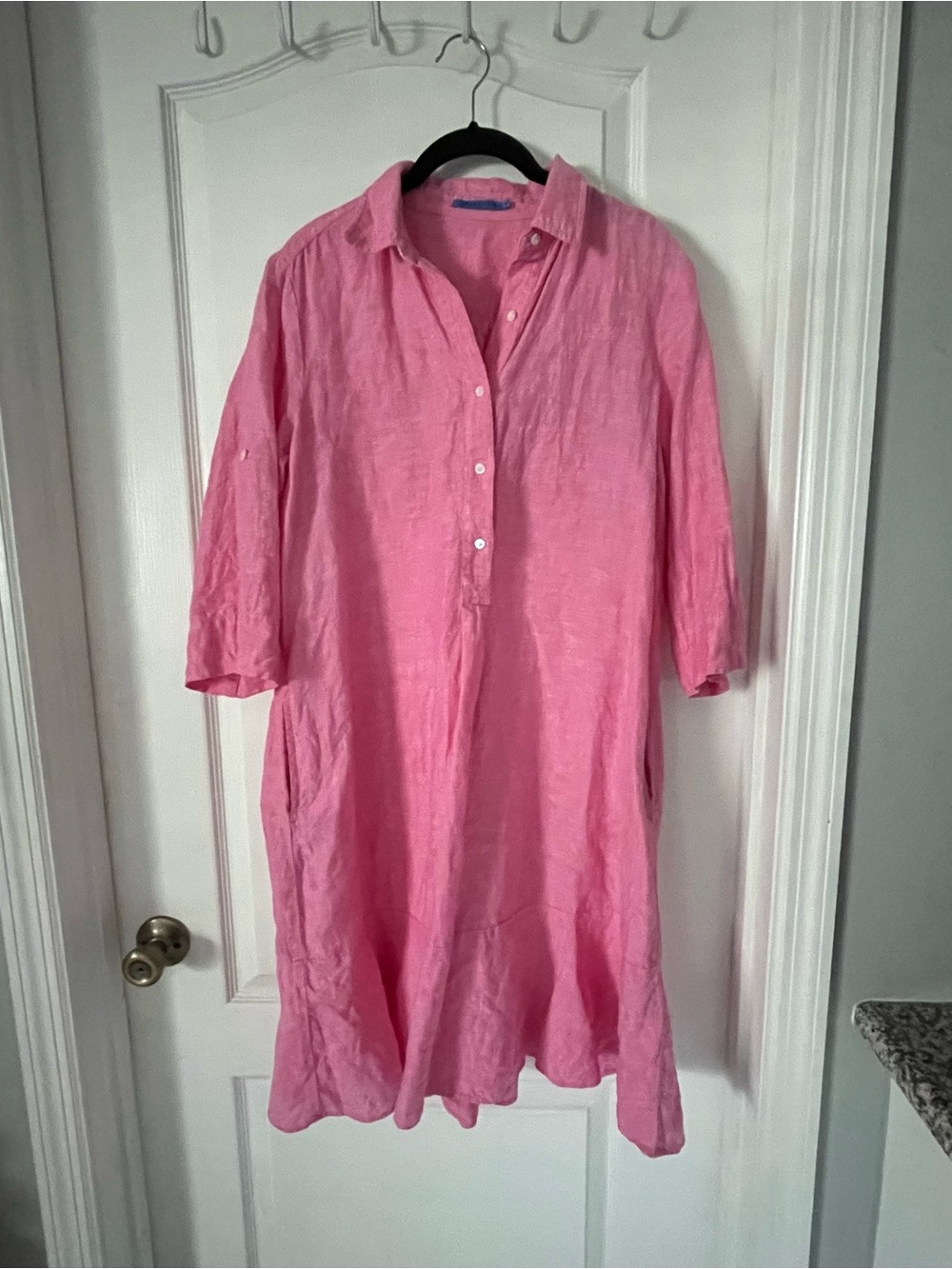 J McLaughlin Pink Linen Midi Shirt Dress with pockets